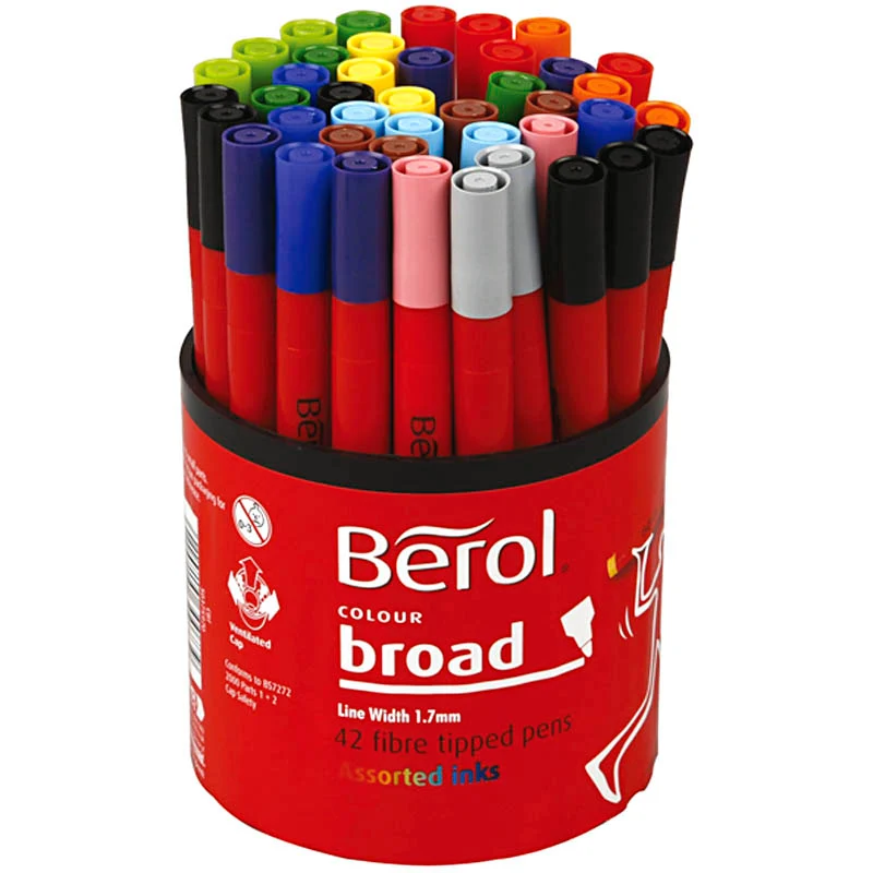 Berol Colour Broad Filzstifte, D 10 mm, Strichstärke 1-1,7 mm, Sortierte Farben, 42 Stk/ 1 Dose [HOB-37280]