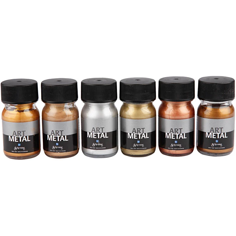 Art Metal Farbe, Nr. 5102, 5104, 5106, 5108, 5109, 5110, Metallic-Farben, 6x30 ml/ 1 Pck [HOB-30696]