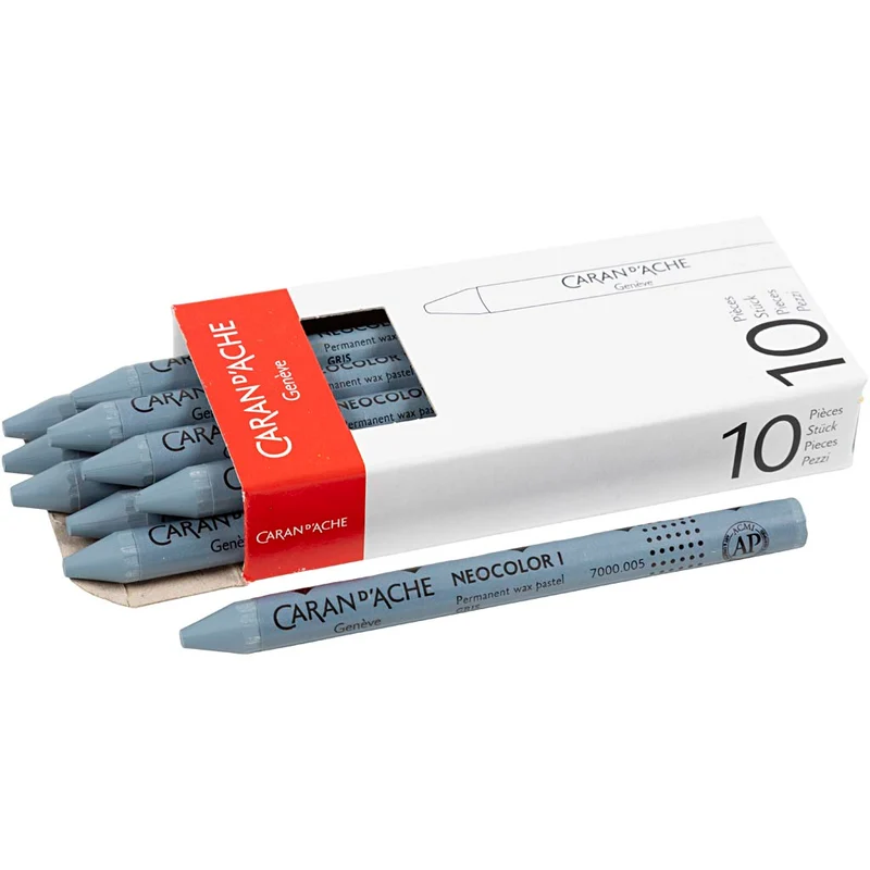 CARAN D’ACHE Neocolor I - Ölkreide, L 10 cm, Dicke 8,5 mm, Grau (005), 10 Stk/ 1 Pck [HOB-34037]
