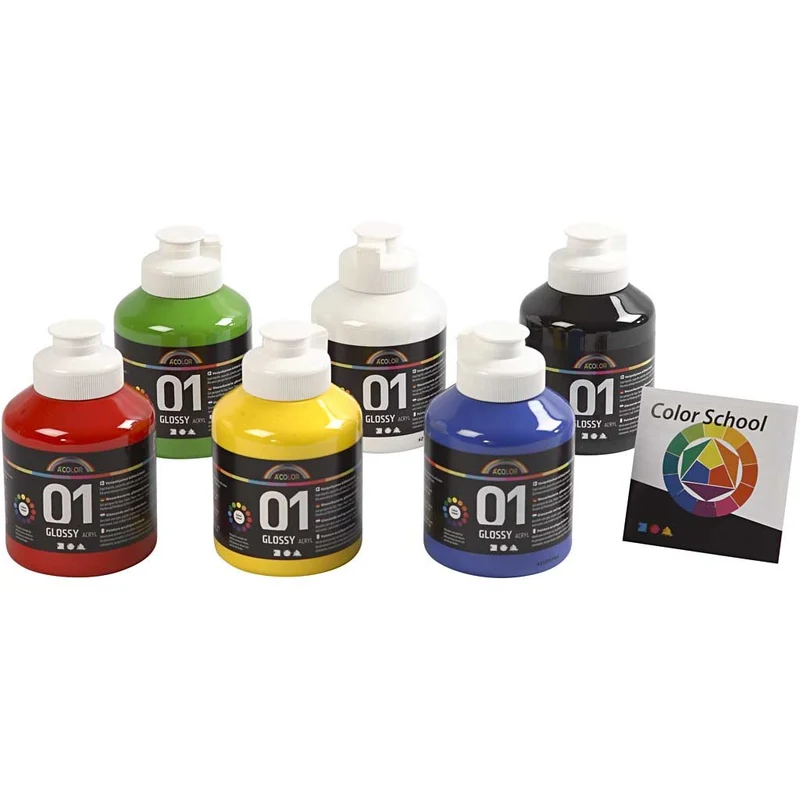 Acrylfarbe, glänzend, Primärfarben, 6x500 ml/ 1 Pck [HOB-32032]