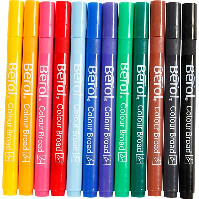 Berol Colour Broad Filzstifte, D 10 mm, Strichstärke 1-1,7 mm, Sortierte Farben, 12 Stk/ 1 Pck [HOB-37270]