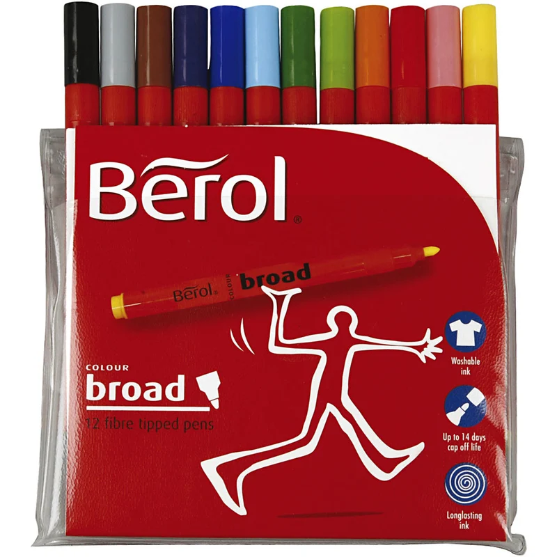 Berol Colour Broad Filzstifte, D 10 mm, Strichstärke 1-1,7 mm, Sortierte Farben, 12 Stk/ 1 Pck [HOB-37270]