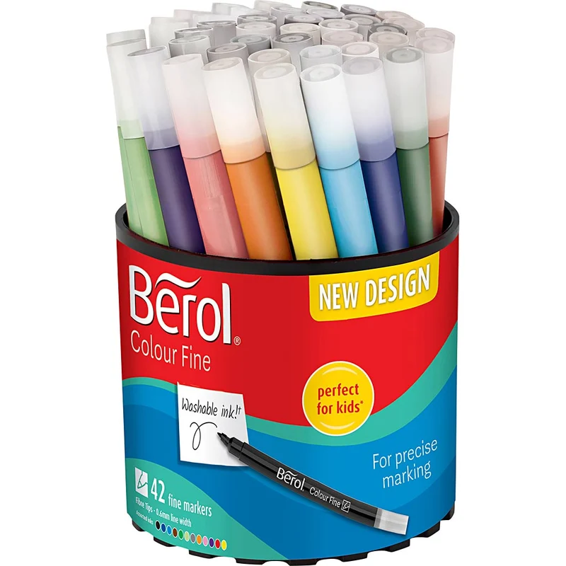 Berol Colourfine, D 10 mm, Strichstärke 0,3-0,7 mm, Sortierte Farben, 42 Stk/ 1 Dose [HOB-37230]