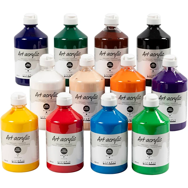 Acrylfarben, Mattglänzend, Standard-Farben, 12x500 ml/ 1 Pck [HOB-35490]