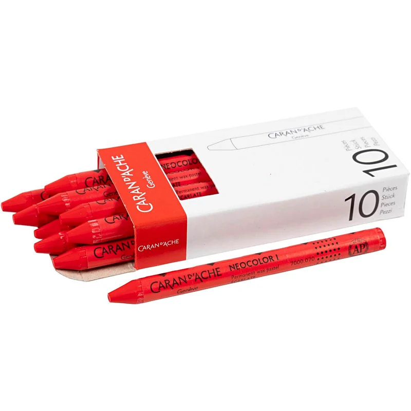 CARAN D’ACHE Neocolor I - Ölkreide, L 10 cm, Dicke 8,5 mm, Scharlachrot (070), 10 Stk/ 1 Pck [HOB-34027]