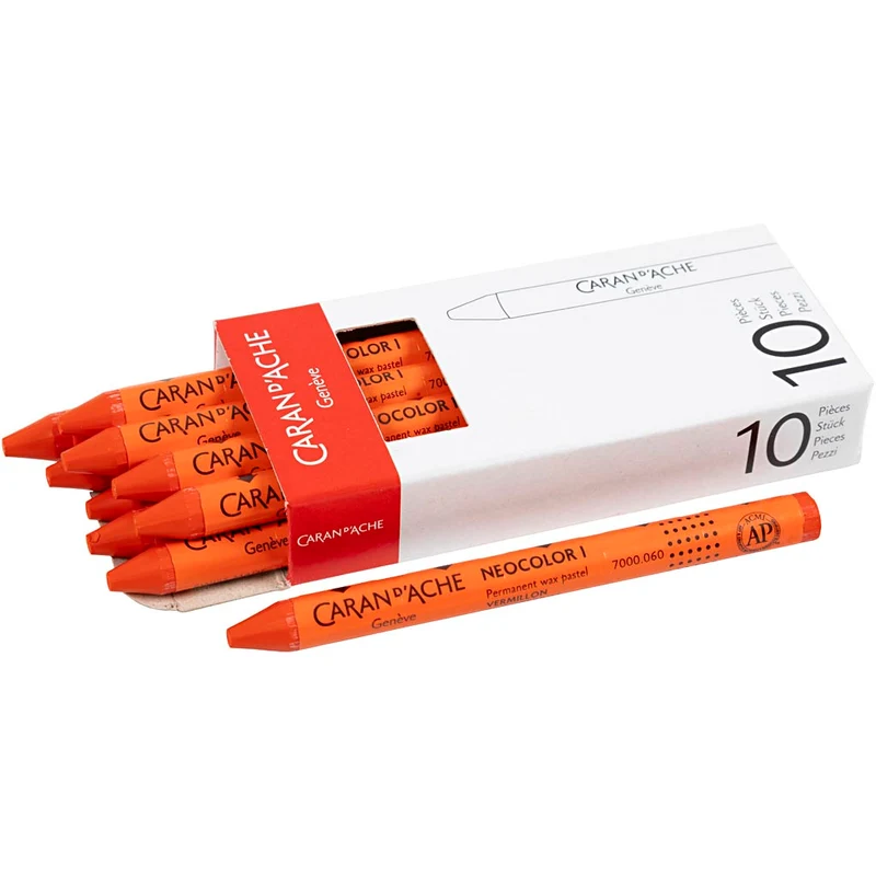 CARAN D’ACHE Neocolor I - Ölkreide, L 10 cm, Dicke 8,5 mm, Zinnoberrot (060), 10 Stk/ 1 Pck [HOB-34026]