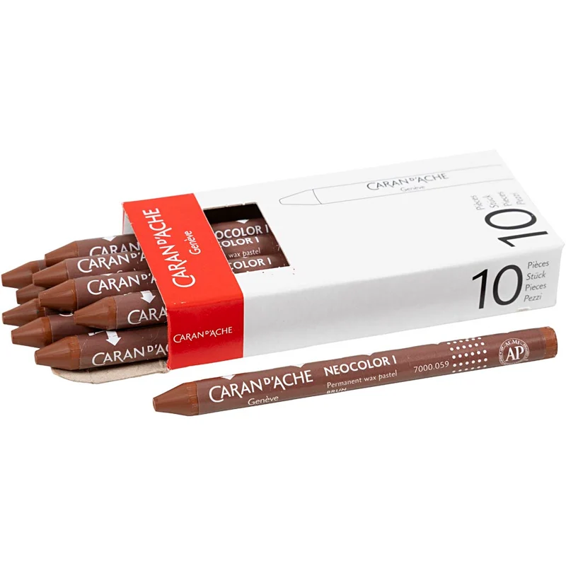 CARAN D’ACHE Neocolor I - Ölkreide, L 10 cm, Dicke 8,5 mm, Braun (059), 10 Stk/ 1 Pck [HOB-34025]