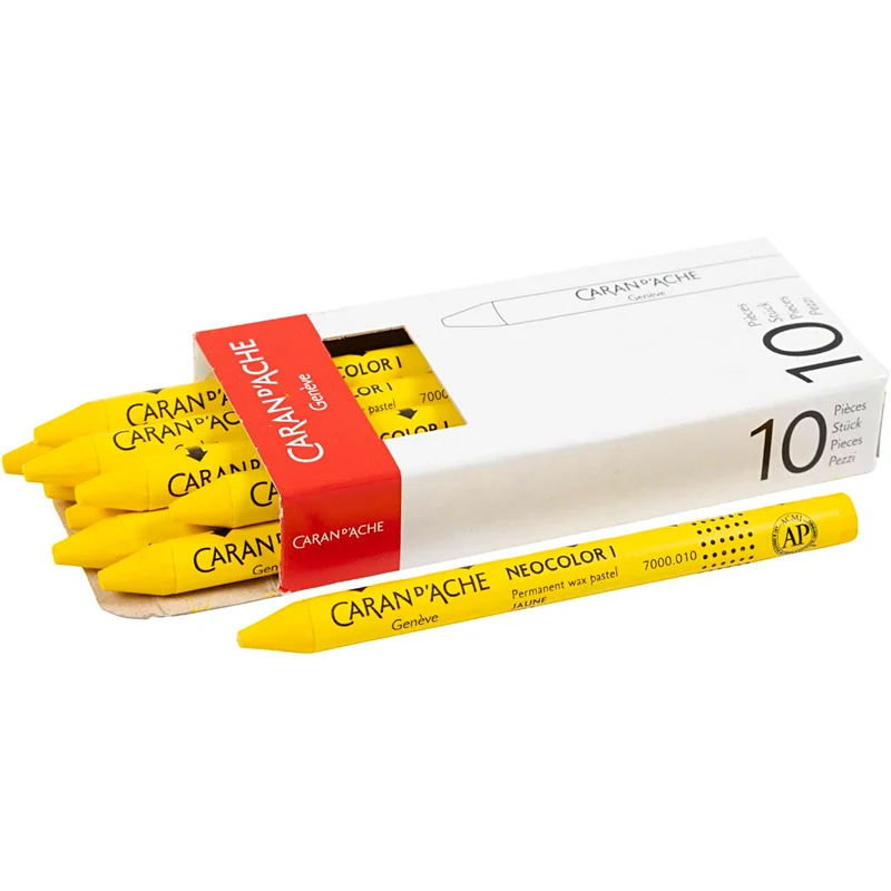 CARAN D’ACHE Neocolor I - Ölkreide, L 10 cm, Dicke 8,5 mm, Gelb (010), 10 Stk/ 1 Pck [HOB-34022]