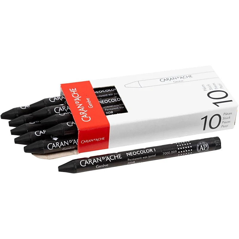 CARAN D’ACHE Neocolor I - Ölkreide, L 10 cm, Dicke 8,5 mm, Black (009), 10 Stk/ 1 Pck [HOB-34021]