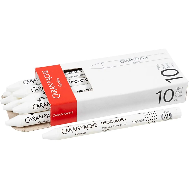 CARAN D’ACHE Neocolor I - Ölkreide, L 10 cm, Dicke 8,5 mm, Weiß (001), 10 Stk/ 1 Pck [HOB-34020]