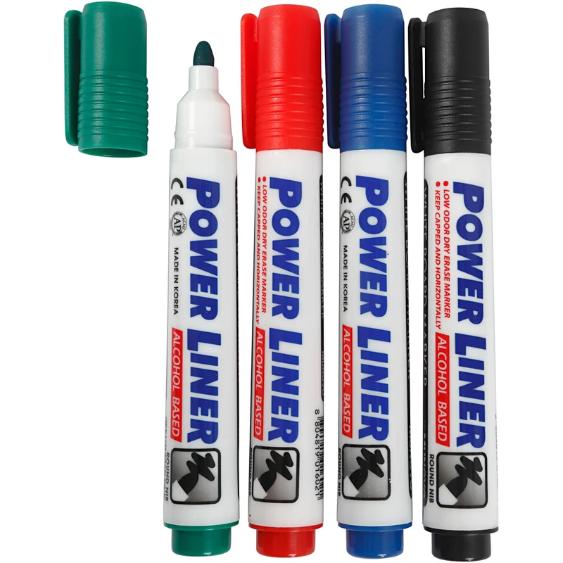 Whiteboard Marker, Strichstärke 4 mm, Schwarz, Blau, Grün, Rot, 4 Stk/ 1 Pck [HOB-28250]