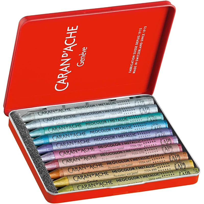 CARAN D’ACHE Neocolor I - Ölkreide, L 10 cm, Dicke 8,5 mm, Metallic-Farben, 10 Stk/ 1 Pck [HOB-34012]