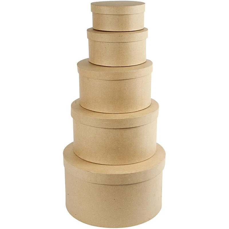 Hutschachtel-Set, rund, H 8+10+13+15+19 cm, D 16,5+18,5+24+28,5+35,5 cm, 5 Stk/ 1 Set [HOB-26466]