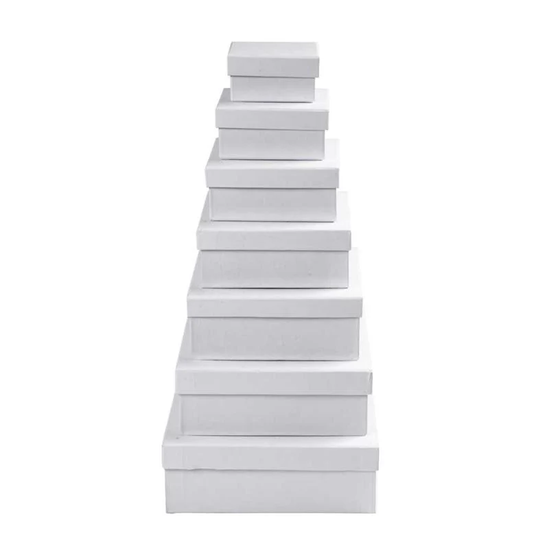 Quadratische Schachteln, H 4,5+5+5,5+6+6,5+7+7,5 cm, Größe 9+11+13+15+17+19+21 cm, Weiß, 7 Stk/ 1 Set [HOB-26419]