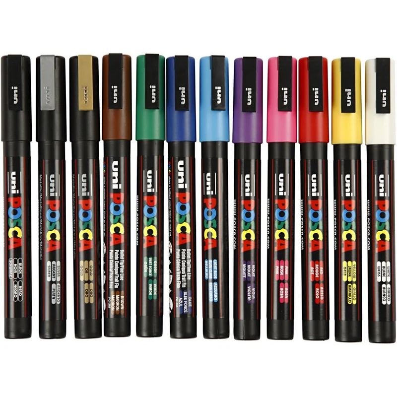 Posca Marker , Nr. PC-3M, Strichstärke 0,9-1,3 mm, fein, Sortierte Farben, 12 Stk/ 1 Pck [HOB-274900]