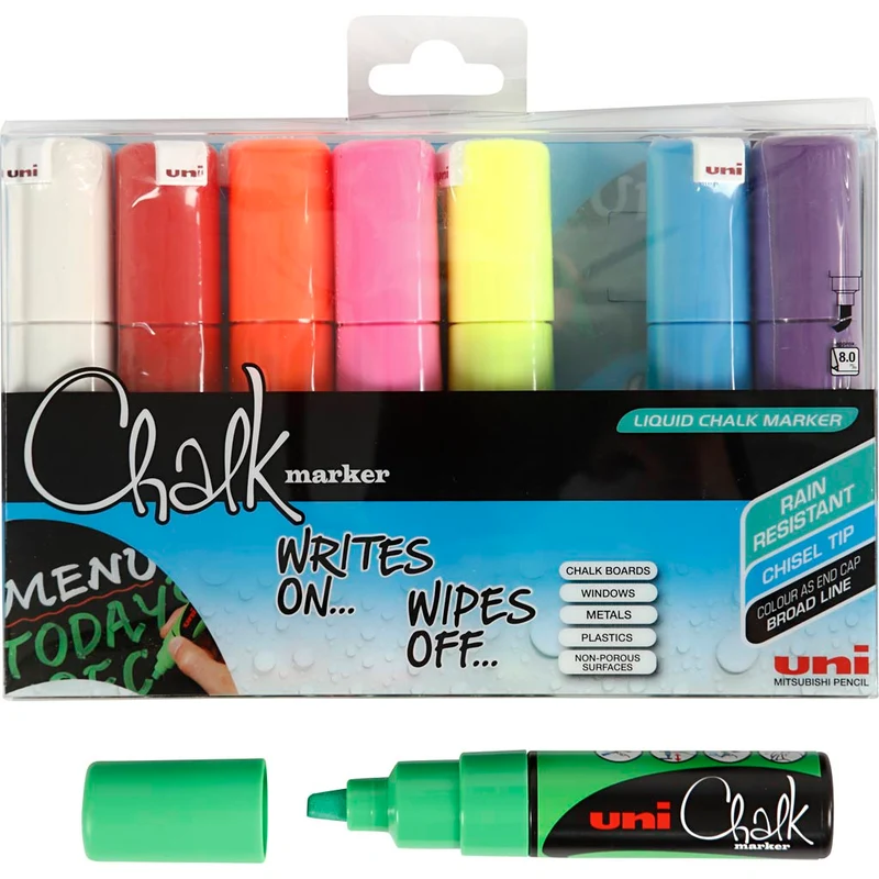 Kreide-Marker, Strichstärke 8 mm, Sortierte Farben, 8 Stk/ 1 Pck [HOB-279918]