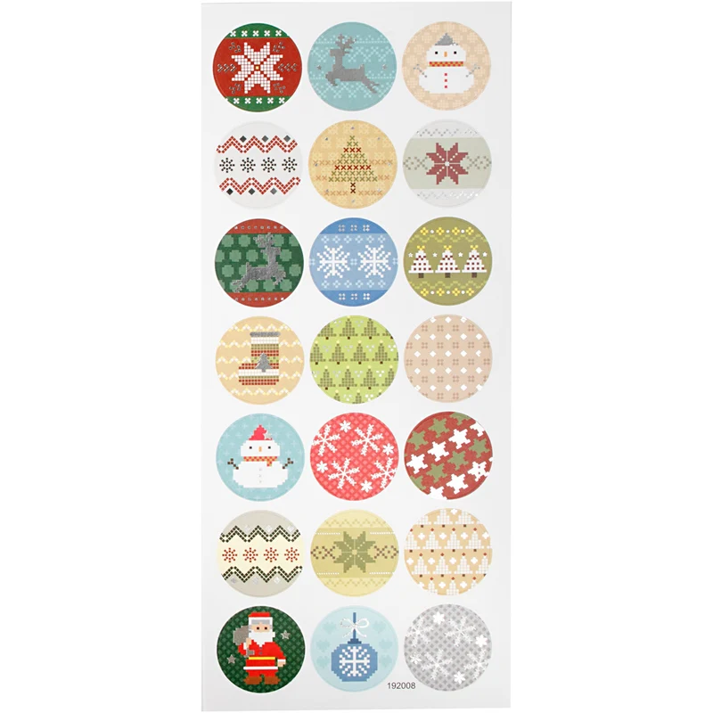 Sticker mit Weihnachtsmotiven, Weihnachtliche Stickerei, Blatt 10x23 cm, ca. 21 Stk, 1 Bl. [HOB-29162]