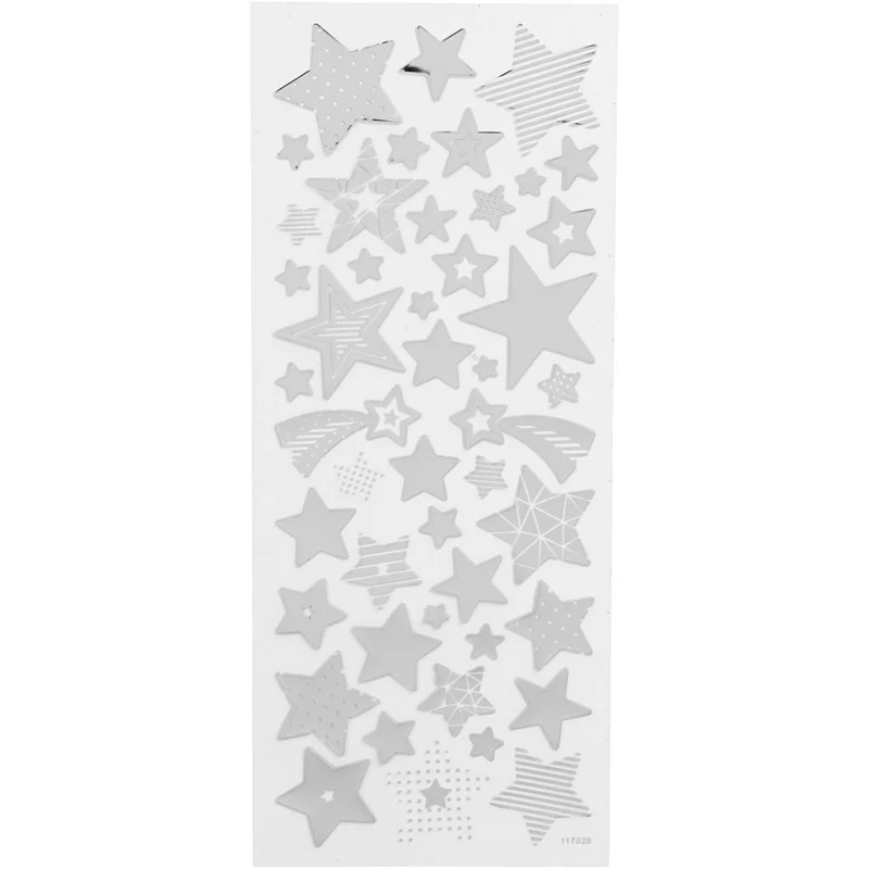 Sticker mit Sternen, Sterne, Blatt 10x24 cm, ca. 52 Stk, Silber, 1 Bl. [HOB-29153]