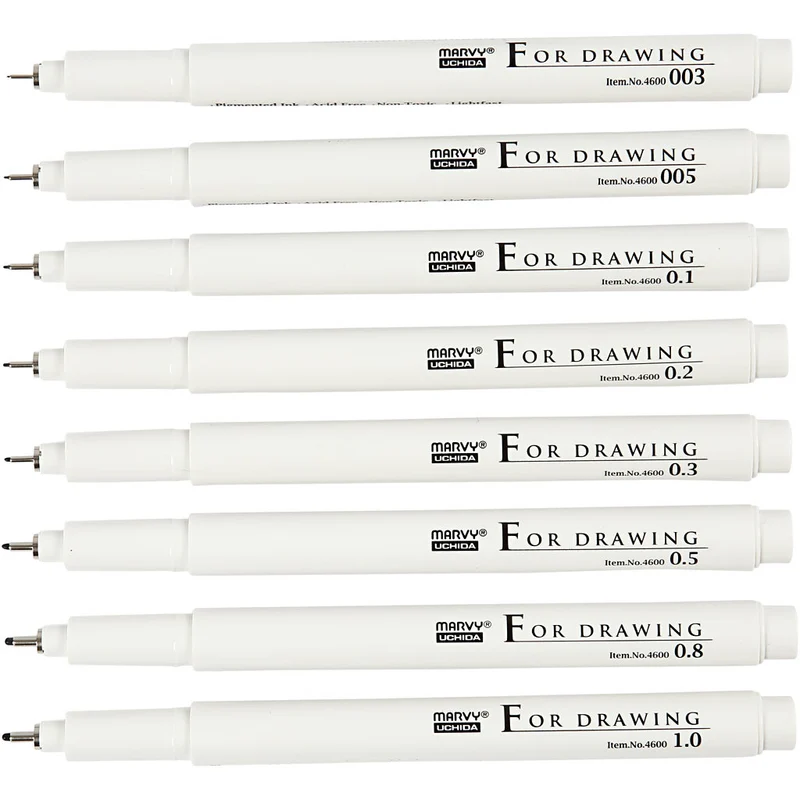 Fine Line Marker - Sortiment, Strichstärke 0,03+0,05+0,1+0,2+0,3+0,5+0,8+1,0 mm, Schwarz, 8 Stk/ 1 Pck [HOB-25011]