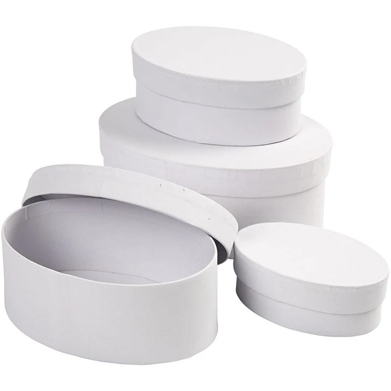 Ovale Schachteln , H 4+5+6+7 cm, L 10+12+14+16 cm, Weiß, 4 Stk/ 1 Set [HOB-264030]