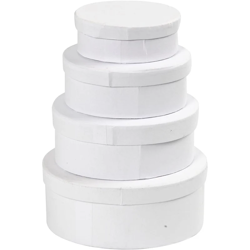 Ovale Schachteln , H 4+5+6+7 cm, L 10+12+14+16 cm, Weiß, 4 Stk/ 1 Set [HOB-264030]