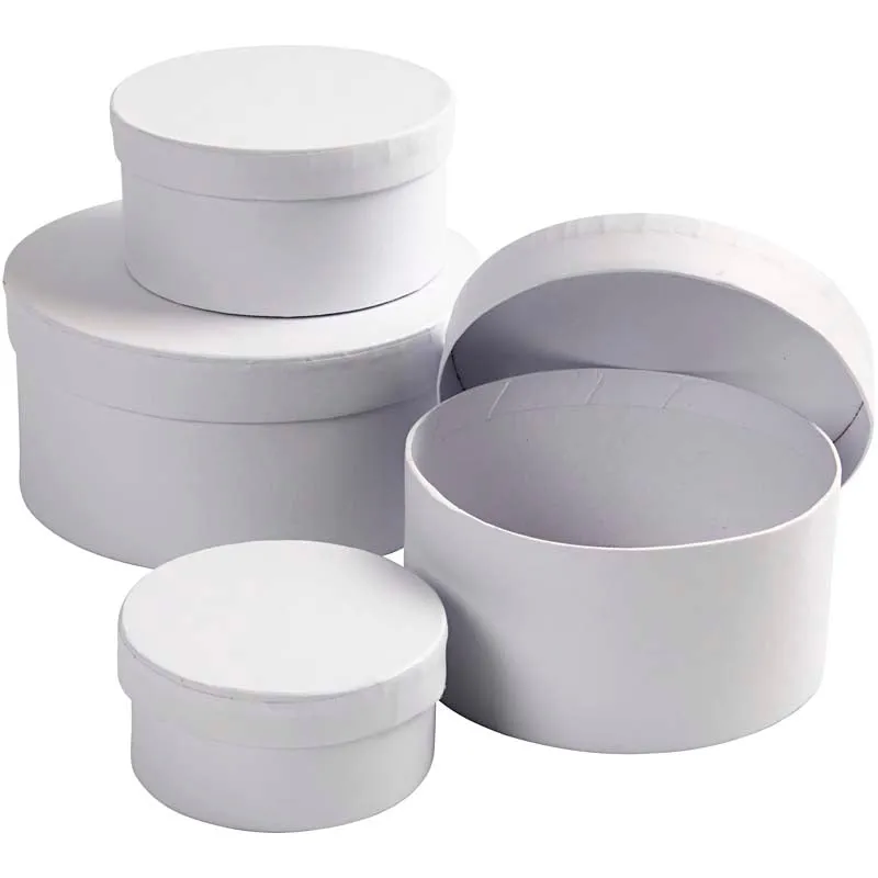 Runde Schachteln , H 4+5+6+7 cm, D 8+10+12+14 cm, Weiß, 4 Stk/ 1 Set [HOB-264010]