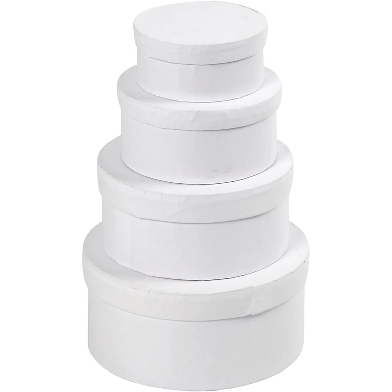 Runde Schachteln , H 4+5+6+7 cm, D 8+10+12+14 cm, Weiß, 4 Stk/ 1 Set [HOB-264010]
