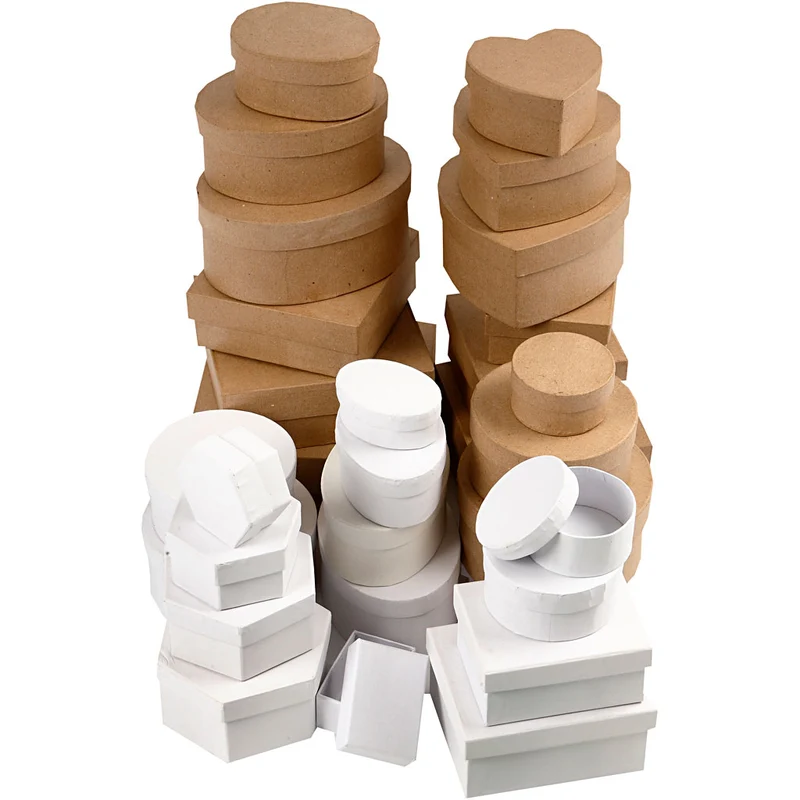 Schachteln aus Pappe, Größe 6,5-18 cm, Braun, Weiß, 30 Stk/ 1 Set [HOB-26373]