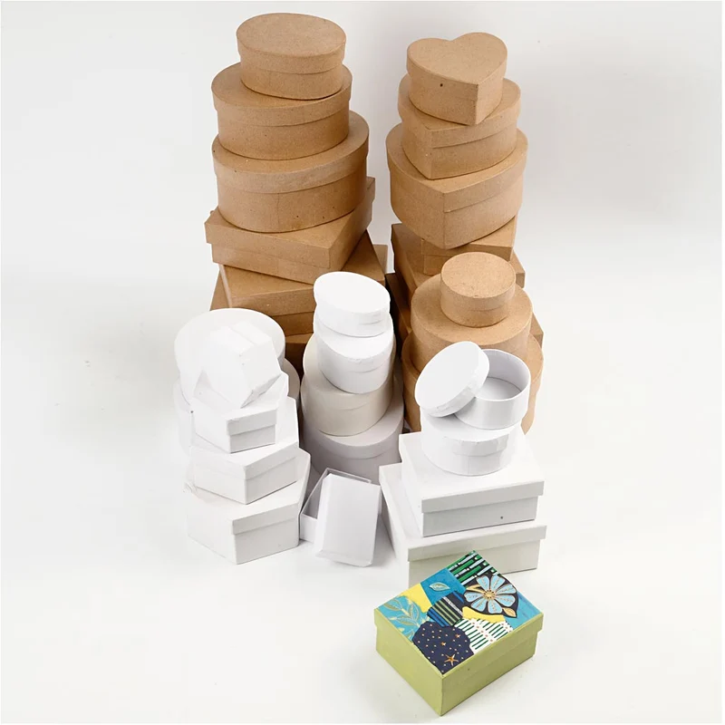 Schachteln aus Pappe, Größe 6,5-18 cm, Braun, Weiß, 30 Stk/ 1 Set [HOB-26373]