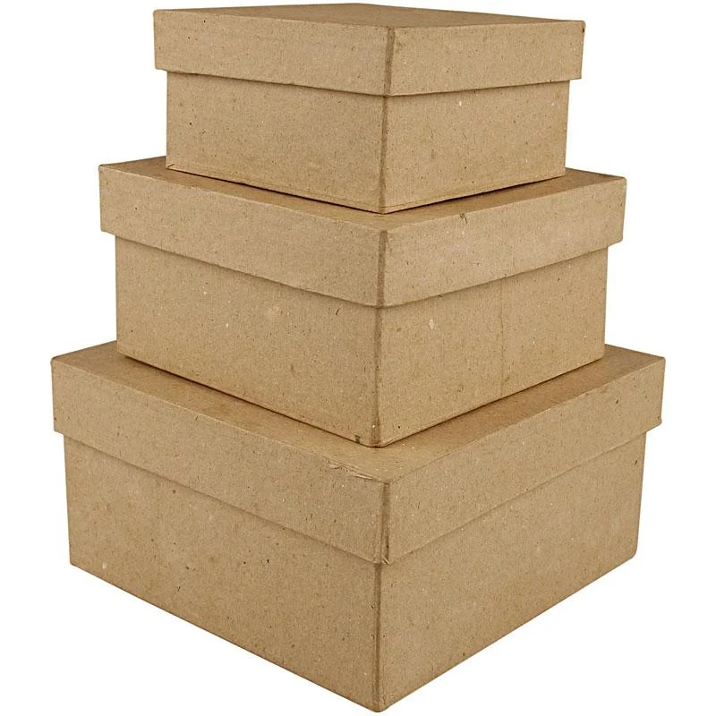 Pappschachtel-Set, Viereckig, H 5+6+7,5 cm, Größe 10+12,5+15 cm, 3 Stk/ 1 Set [HOB-263720]