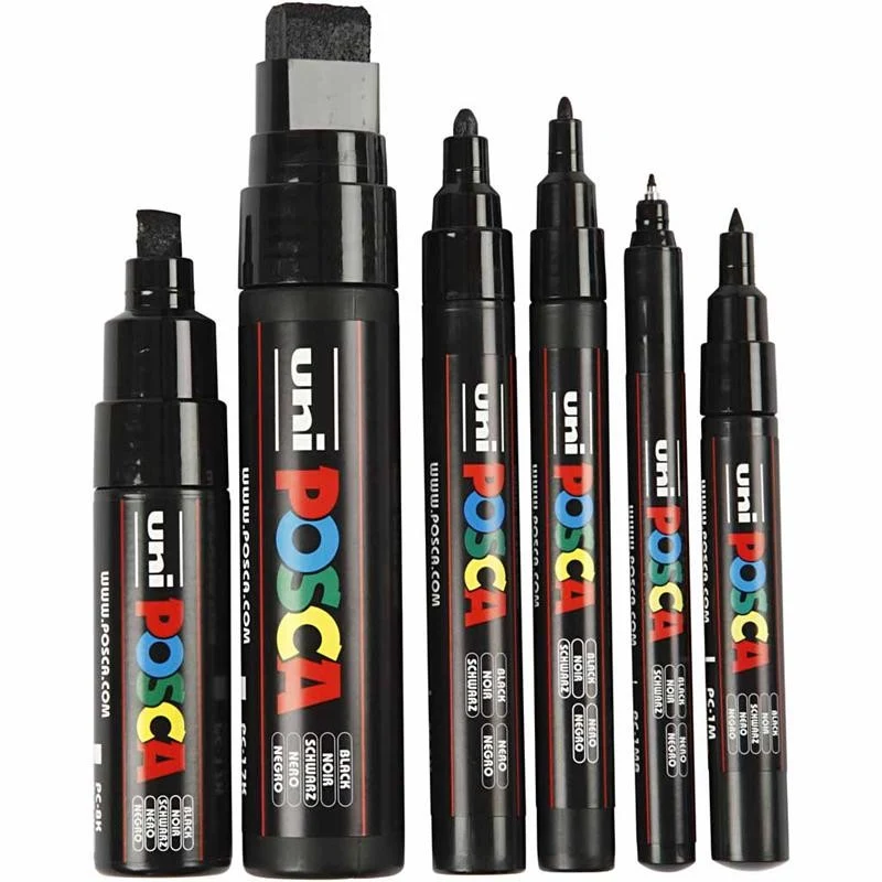Posca Marker , Strichstärke 0,7-15 mm, Schwarz, 6 Stk/ 1 Pck [HOB-279900]