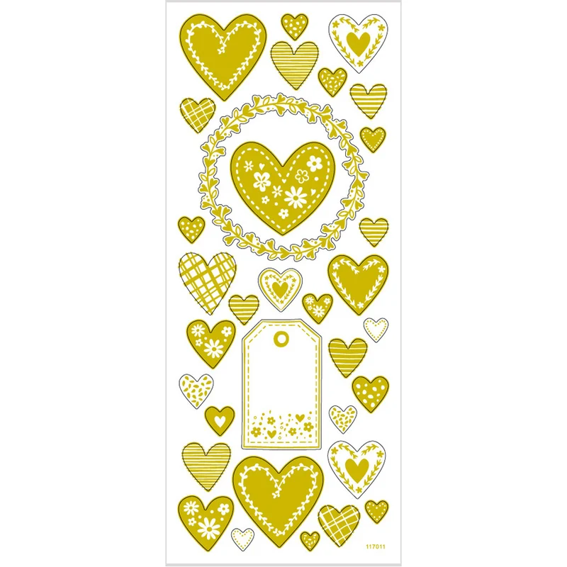 Sticker 'Thank you', Herzen, Blatt 10x24 cm, ca. 33 Stk, Gold, 1 Bl. [HOB-29151]