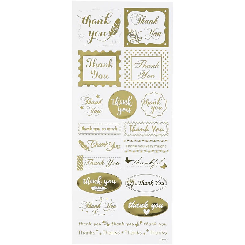 Sticker 'Thank you', Thank you, Blatt 10x24 cm, ca. 19 Stk, Gold, 1 Bl. [HOB-29147]