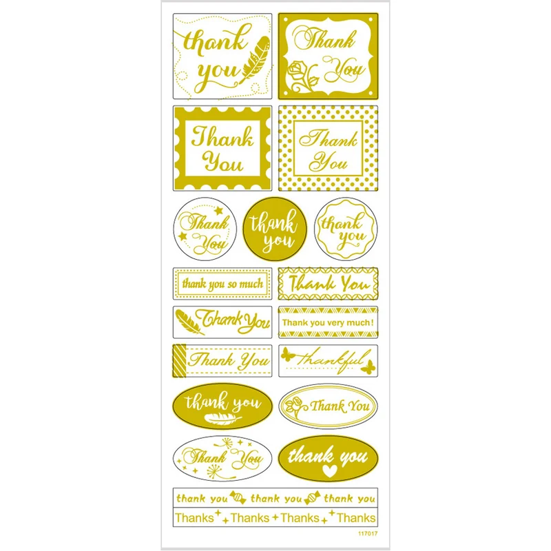 Sticker 'Thank you', Thank you, Blatt 10x24 cm, ca. 19 Stk, Gold, 1 Bl. [HOB-29147]