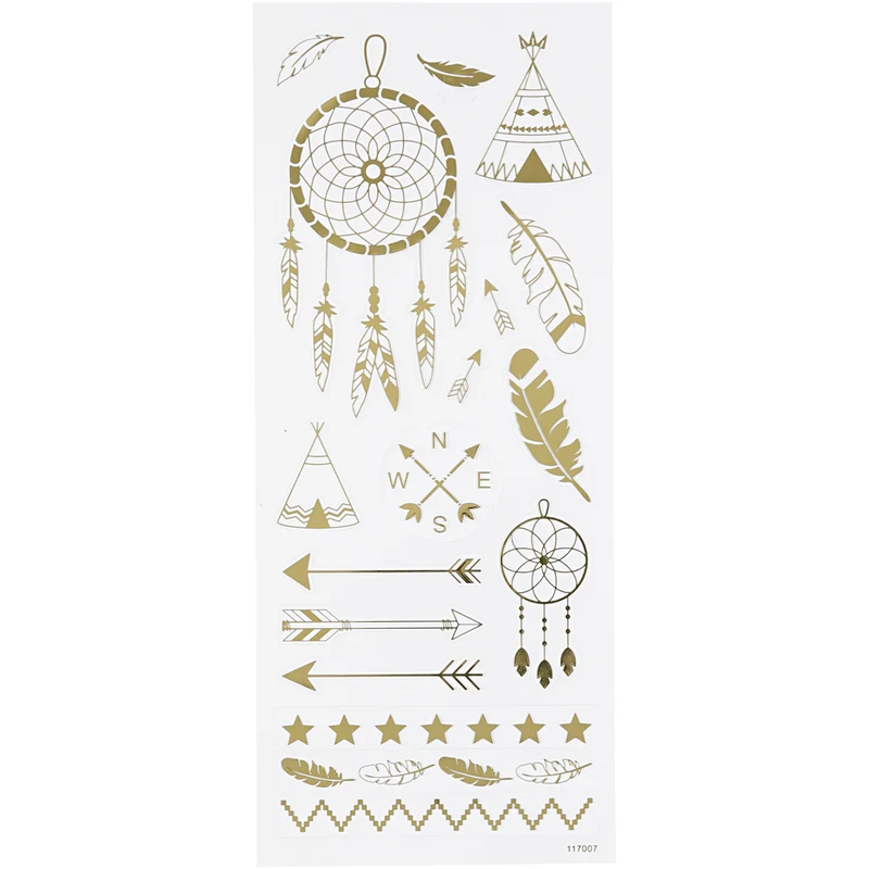Sticker 'Thank you', Indianer-Motive, Blatt 10x24 cm, ca. 17 Stk, Gold, 1 Bl. [HOB-29145]