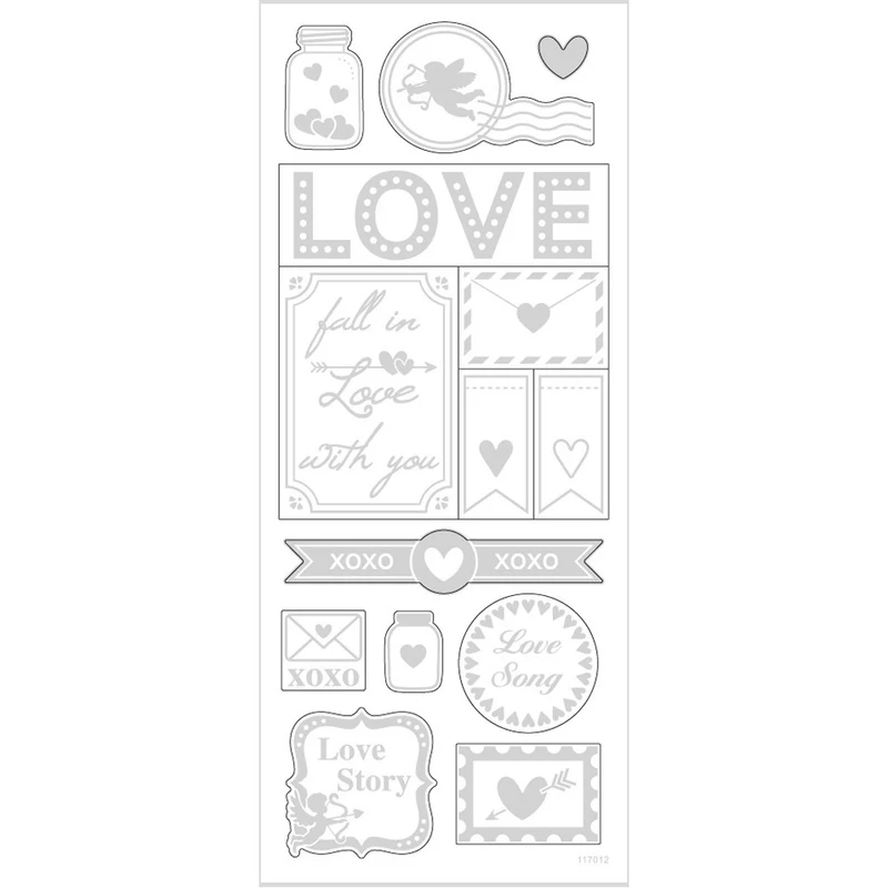 Sticker mit Sternen, Love, Blatt 10x24 cm, ca. 14 Stk, Silber, 1 Bl. [HOB-29142]