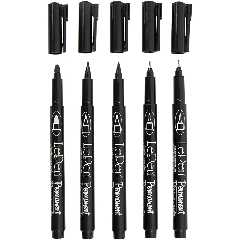 Permanent Marker, Strichstärke 2x0,6+2x0,8+1,3 mm, Schwarz, 5 Stk/ 1 Pck [HOB-25010]