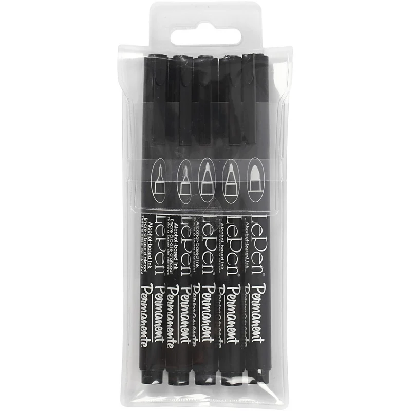 Permanent Marker, Strichstärke 2x0,6+2x0,8+1,3 mm, Schwarz, 5 Stk/ 1 Pck [HOB-25010]