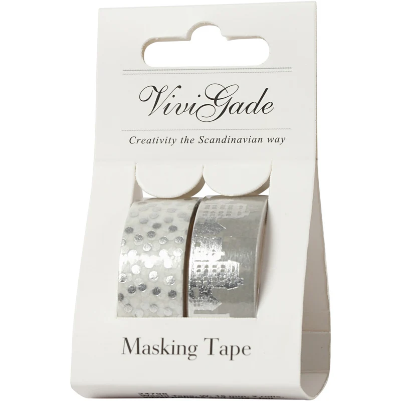 Washi Tape, Häuser & Punkte - Folie, B 15 mm, Silber, 2x4 m/ 1 Pck [HOB-24798]