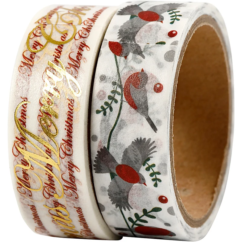 Washi Tape, Frohe Weihnachten & Vögel - Folie, B 15 mm, 2x4 m/ 1 Pck [HOB-24797]