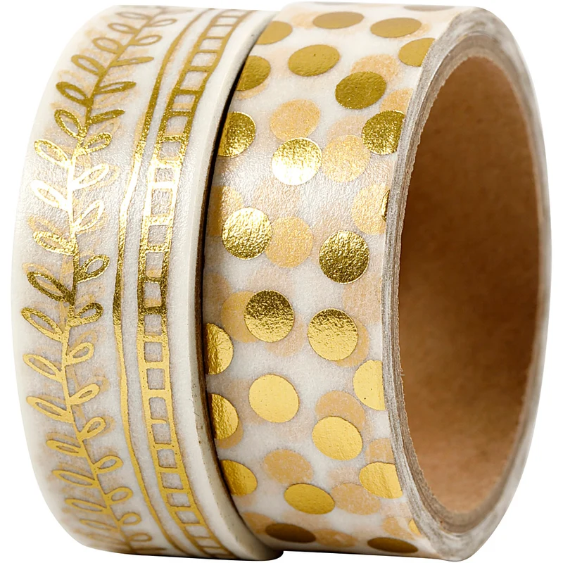 Washi Tape, Girlanden und Punkte, B 15 mm, Gold, 2x4 m/ 1 Pck [HOB-24796]