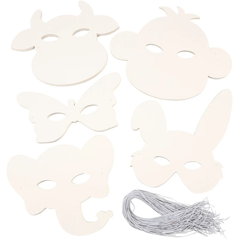Tiermasken, H 13-24 cm, B 20-28 cm, 230 g, Weiß, 100 Stk/ 1 Pck [HOB-23879]