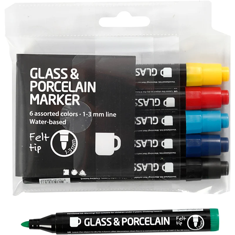 Glas-/Porzellanmarker, Strichstärke 1-3 mm, Halbdeckend, 6 Stk/ 1 Pck [HOB-31651]