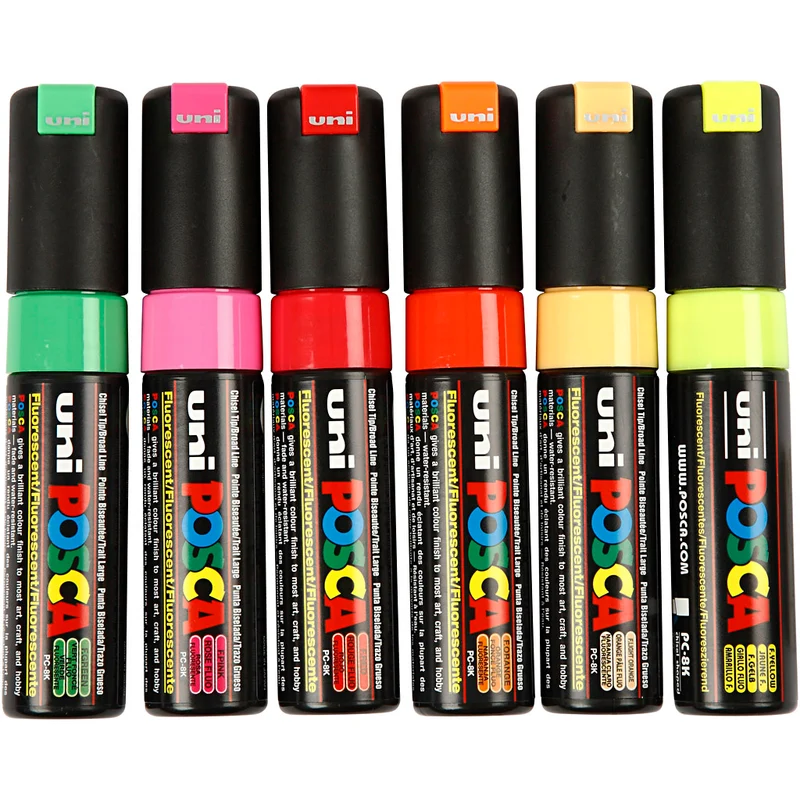 Posca Marker , Nr. PC-8K, Strichstärke 8 mm, breit, Halbdeckend, Sortierte Farben, 6 Stk/ 1 Pck [HOB-278900]