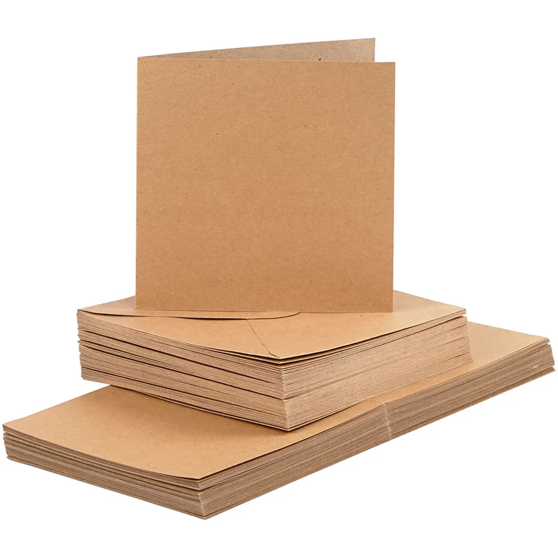 Karten & Kuverts, Kartengröße 15x15 cm, Umschlaggröße 16x16 cm, 120+240 g, Natur, 50 Set/ 1 Pck [HOB-23117]