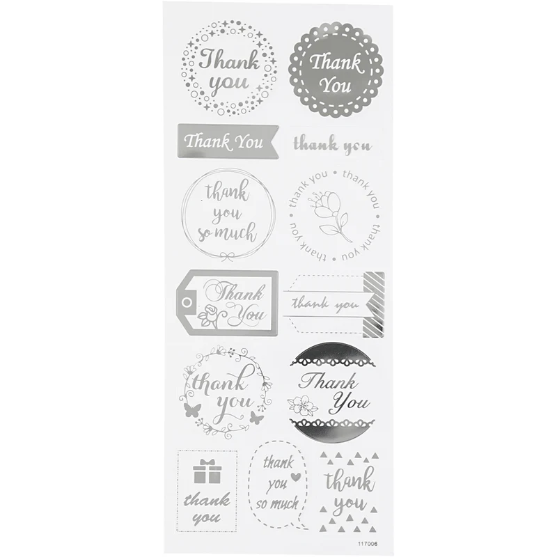 Sticker mit Sternen, Thank you, Blatt 10x24 cm, ca. 13 Stk, Silber, 1 Bl. [HOB-29141]