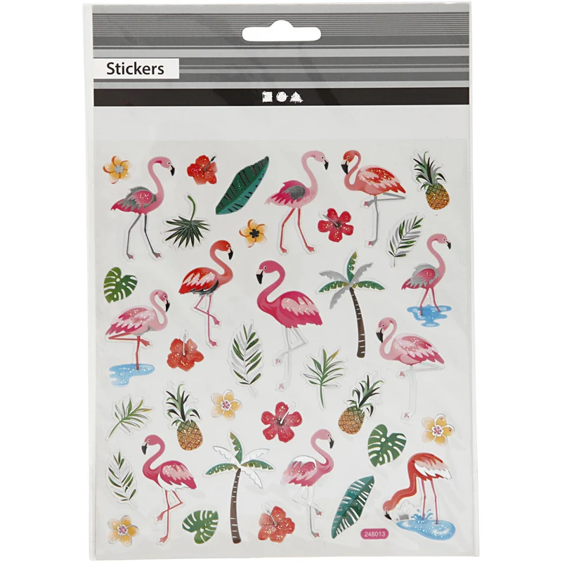 Sticker, Flamingo, Blatt 15x16,5 cm, ca. 37 Stk, 1 Bl. [HOB-29138]
