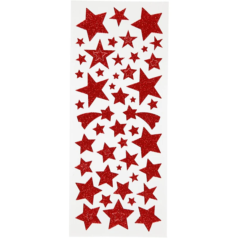 Glitzeraufkleber, Sterne, Blatt 10x24 cm, ca. 110 Stk, Rot, 2 Bl./ 1 Pck [HOB-29112]