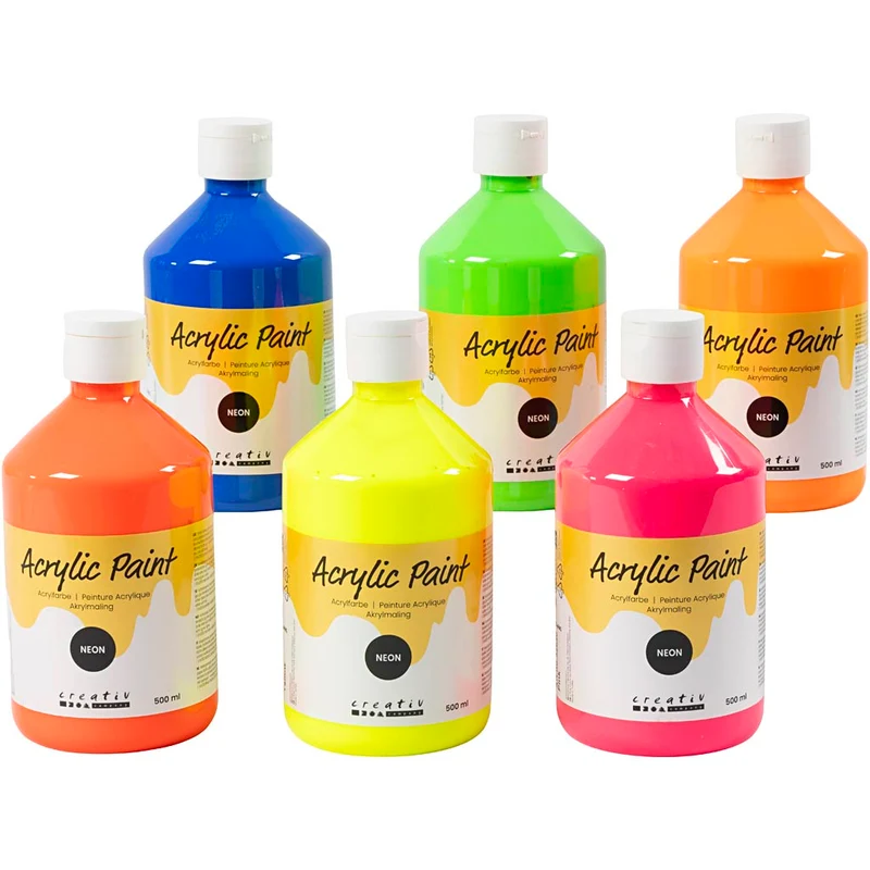 Acrylfarbe Neon, Neonfarben, 6x500 ml/ 1 Pck [HOB-32600]