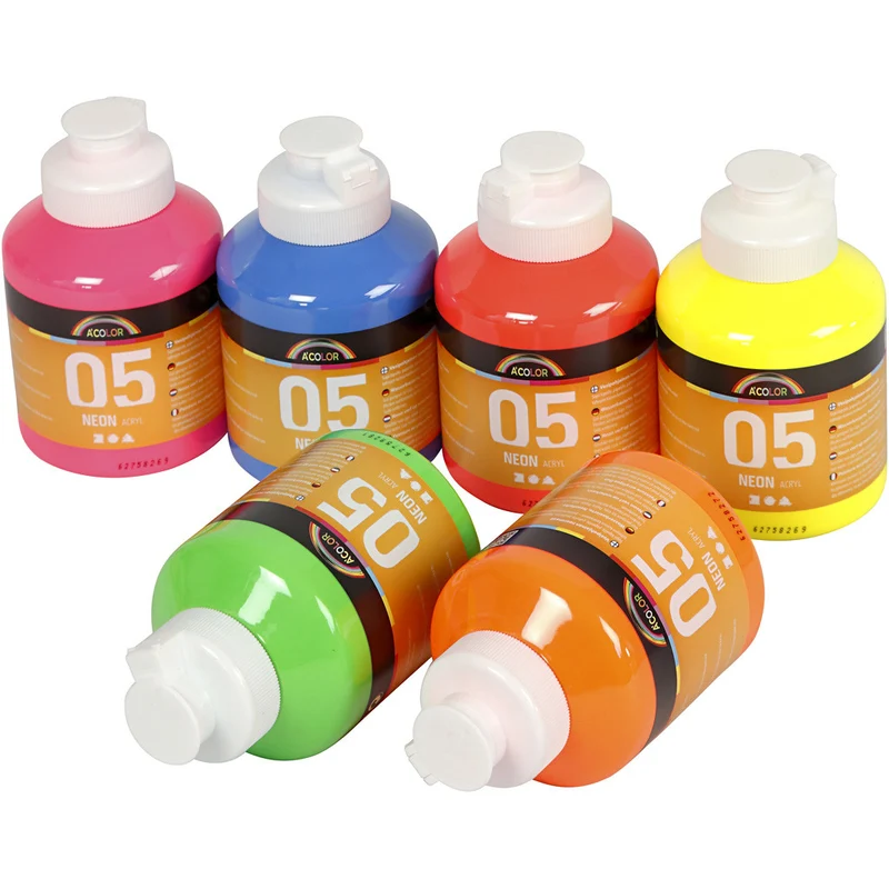 Acrylfarbe Neon, Neonfarben, 6x500 ml/ 1 Pck [HOB-32600]